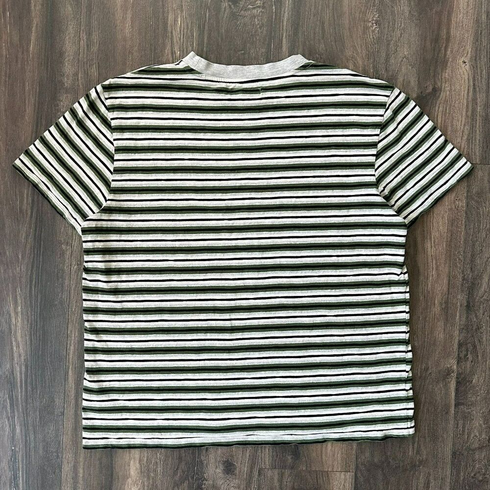 Vintage Guess Jeans Striped Short Sleeve Shirt Green Gray Embroidered logo Sz XL - Picture 2 of 4